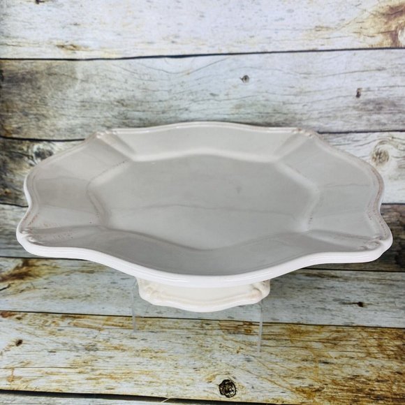 Signature ISBELLA Ivory  Embossed Edge  Scalloped 13" Pedestal Cake Stand Plate - Picture 2 of 16